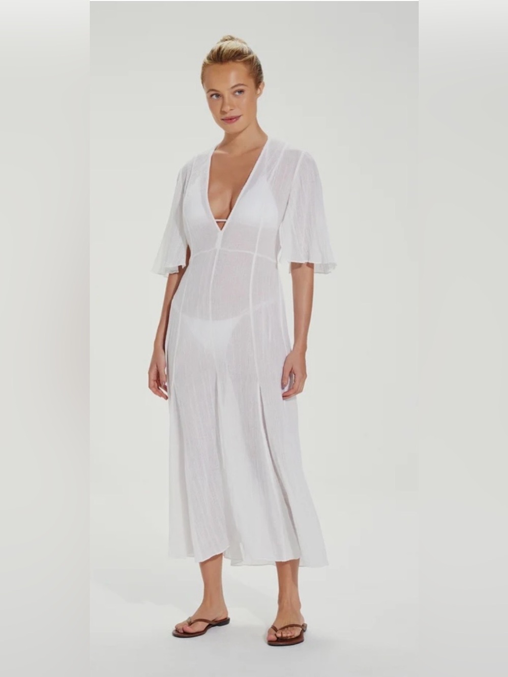 VIX Malia Long White Caftan Swim Cover Up Dress - NWOT